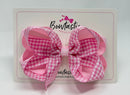 4 Inch 2 Layer Bow - Pink & Pink Gingham