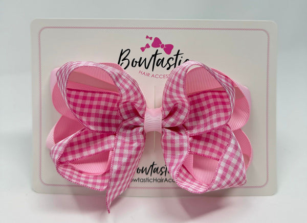 4 Inch 2 Layer Bow - Pink & Pink Gingham