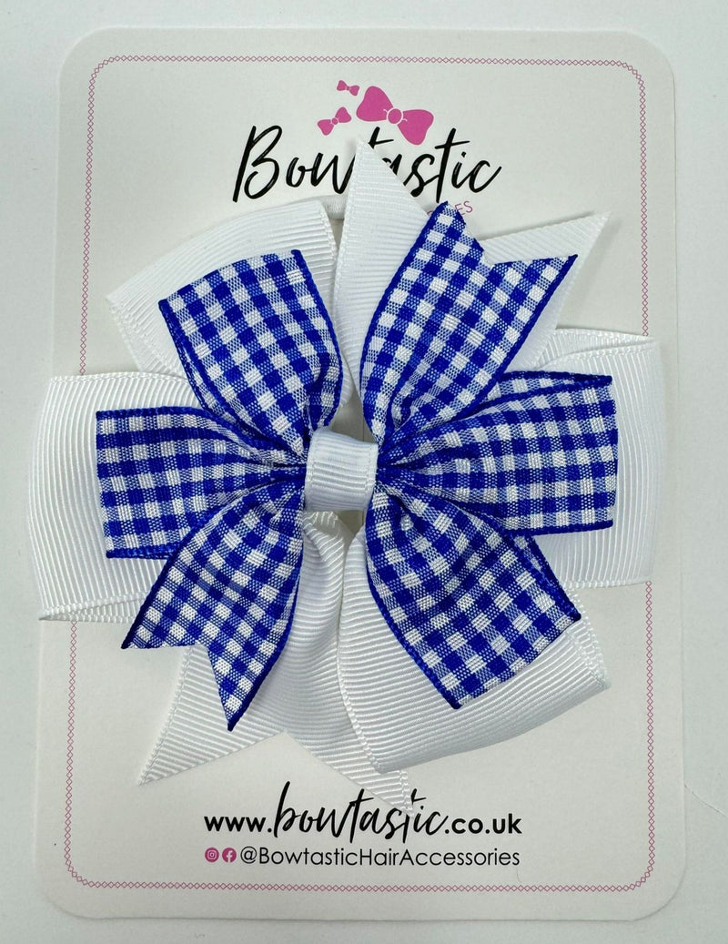 4 Inch Double Pinwheel Bobble - Royal Blue & White Gingham
