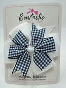 4 Inch Double Pinwheel Bow - Navy & White Gingham