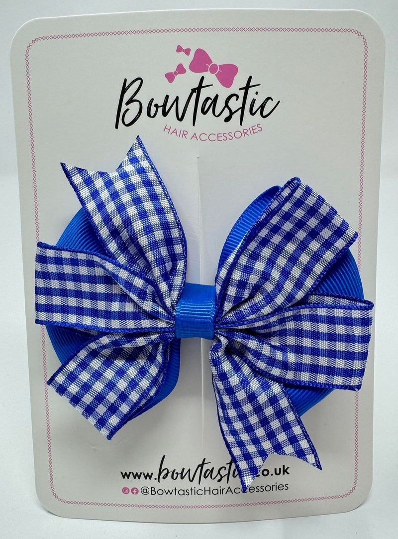 3.5 Inch Flat Double Bow - Royal Blue & Royal Gingham