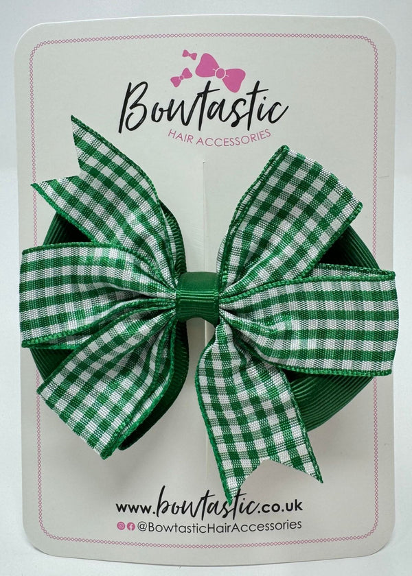 3.5 Inch Flat Double Bow - Forest Green & Green Gingham
