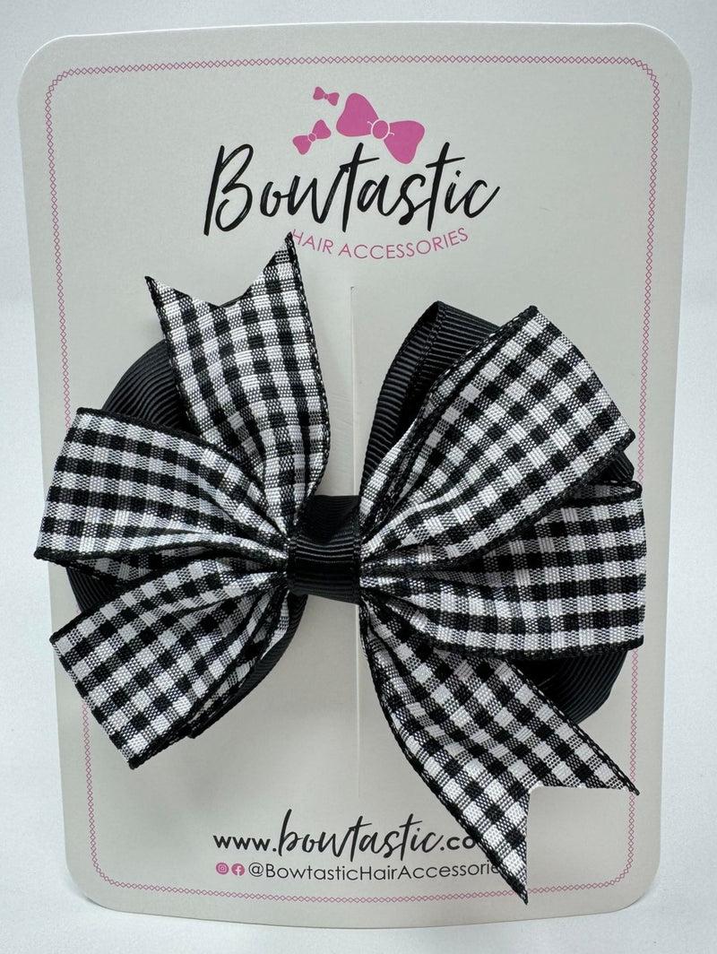 3.5 Inch Flat Double Bow - Black & Black Gingham
