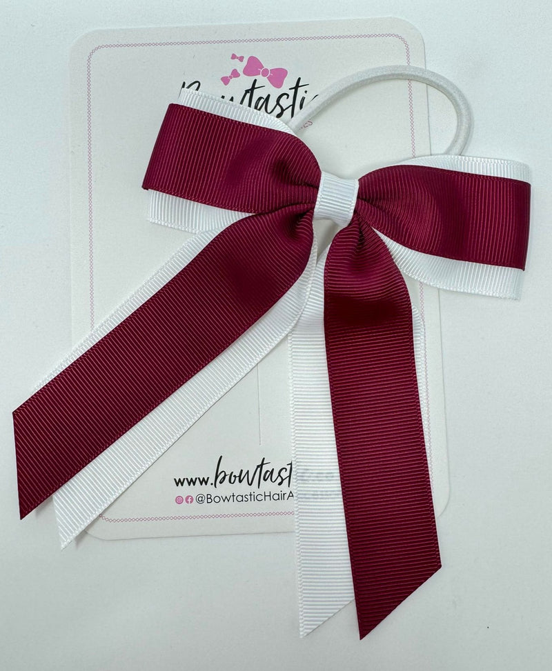 4.5 Inch Tail Bow Bobble - Wine & White