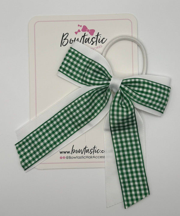 4.5 Inch Tail Bow Bobble - Green & White Gingham