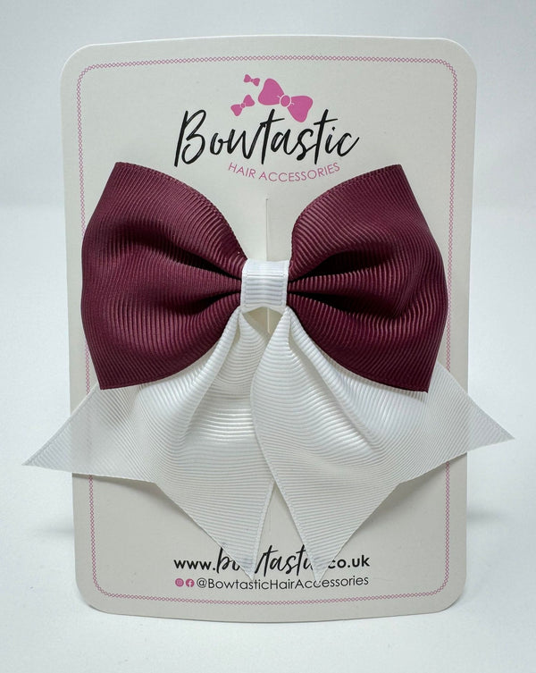 3.5 Inch Flat Tail Bow - Burgundy & White