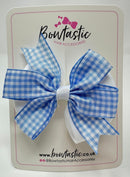 3.5 Inch Flat Double Bow - Light Blue & White Gingham