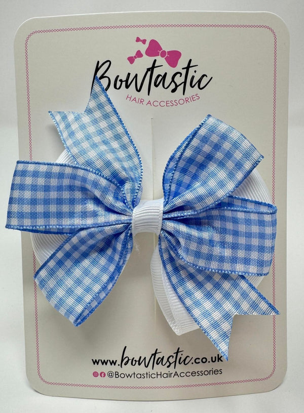 3.5 Inch Flat Double Bow - Blue & White Gingham