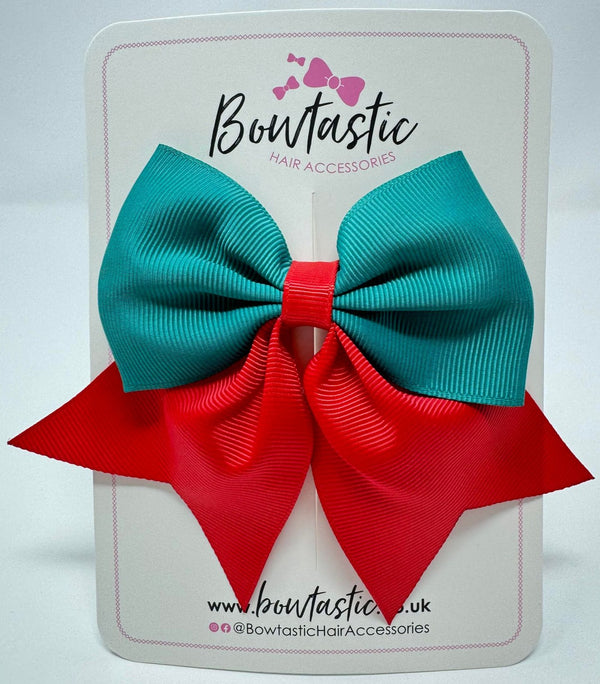 3.5 Inch Flat Tail Bow - Red & Jade Green