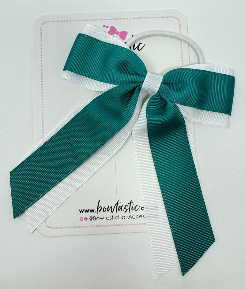 4.5 Inch Tail Bow Bobble - Jade Green & White