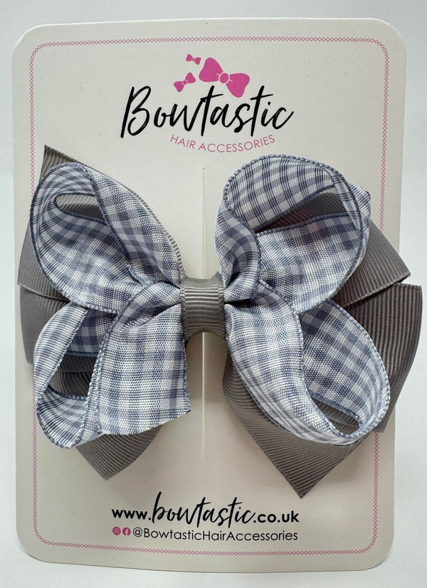 4 inch Double Bow - Grey & Grey Gingham