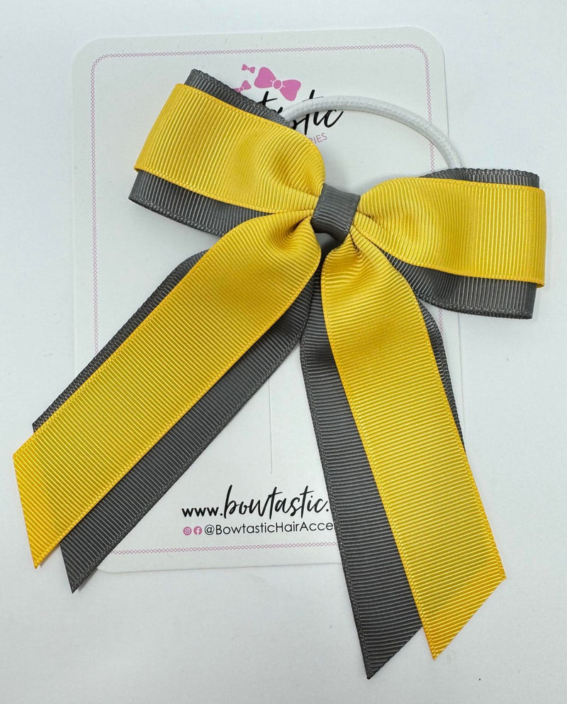 4.5 Inch Tail Bow Bobble - Yellow Gold & Metal Grey