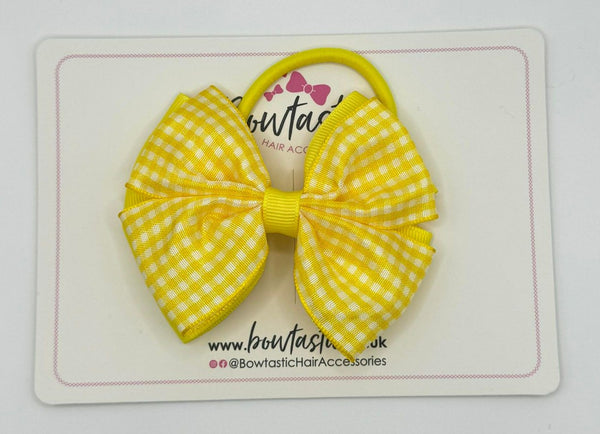 3.5 Inch 2 Layer Butterfly Bow Bobble - Yellow & Yellow Gingham
