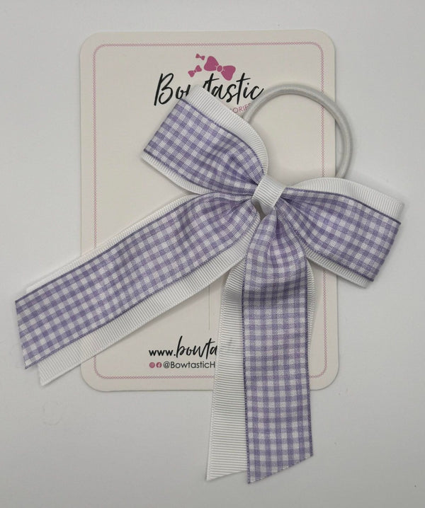 4.5 Inch Tail Bow Bobble - Lilac & White Gingham