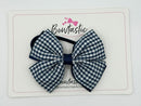 3.5 Inch 2 Layer Butterfly Bow Bobble - Navy & Navy Gingham