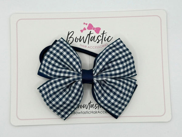 3.5 Inch 2 Layer Butterfly Bow Bobble - Navy & Navy Gingham