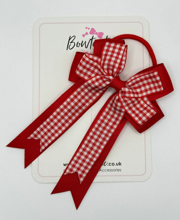 4 Inch Double Tail Bow Bobble - Red & Red Gingham