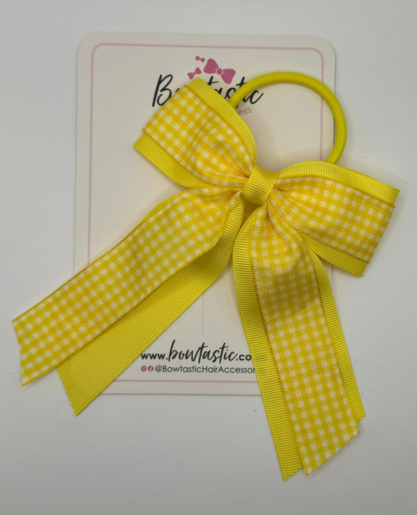 4.5 Inch Tail Bow Bobble - Yellow & Yellow Gingham