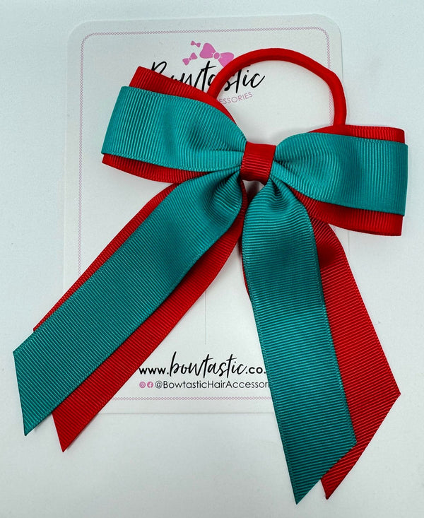 4.5 Inch Tail Bow Bobble - Jade Green & Red