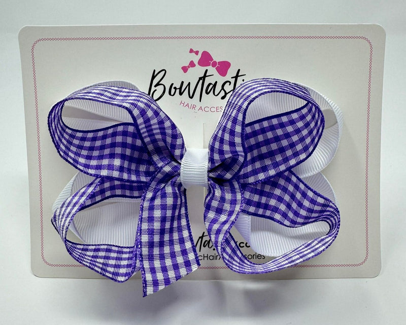 4 Inch 2 Layer Bow - Purple & White Gingham