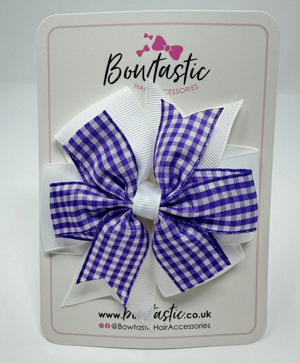 4 Inch Double Pinwheel Bow - Purple & White Gingham