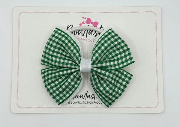 3.5 Inch 2 Layer Butterfly Bow Bobble - Green & White Gingham