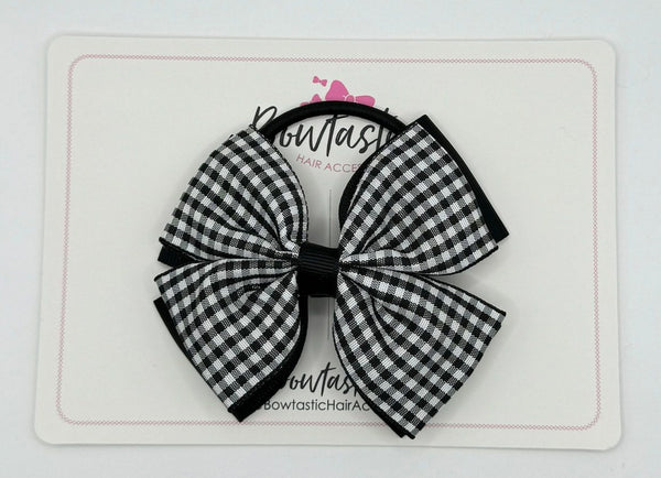 3.5 Inch 2 Layer Butterfly Bow Bobble - Black & Black Gingham