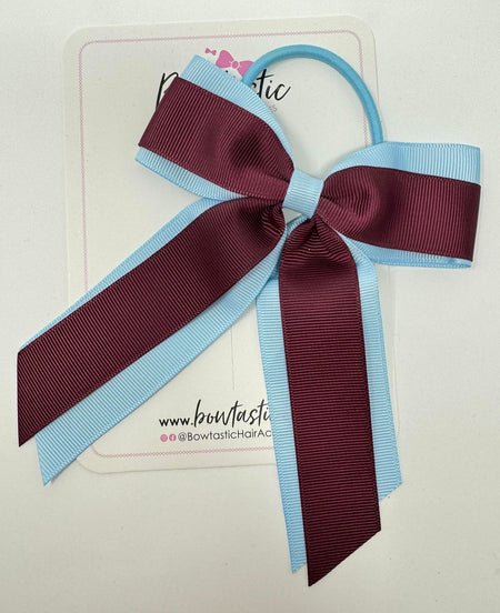 4.5 Inch Tail Bow Bobble - Burgundy & Blue Topaz