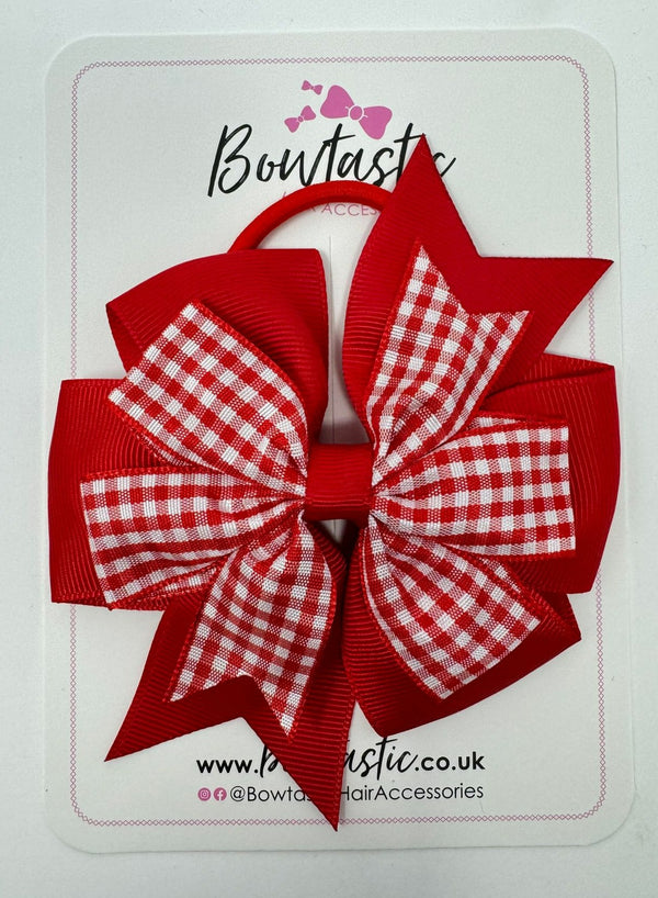 4 Inch Double Pinwheel Bobble - Red & Red Gingham