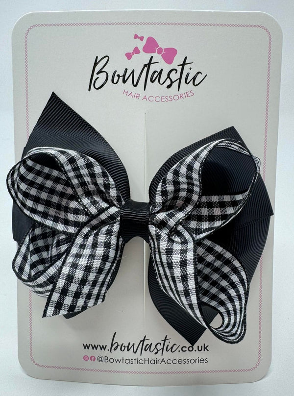 4 inch Double Bow - Black & Black Gingham