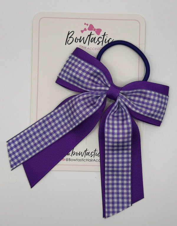 4.5 Inch Tail Bow Bobble - Purple & Purple Gingham