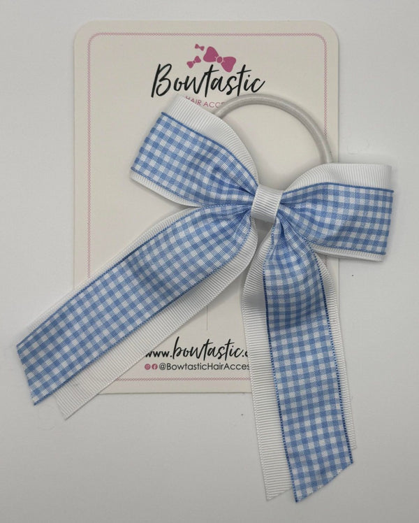 4.5 Inch Tail Bow Bobble - Blue & White Gingham
