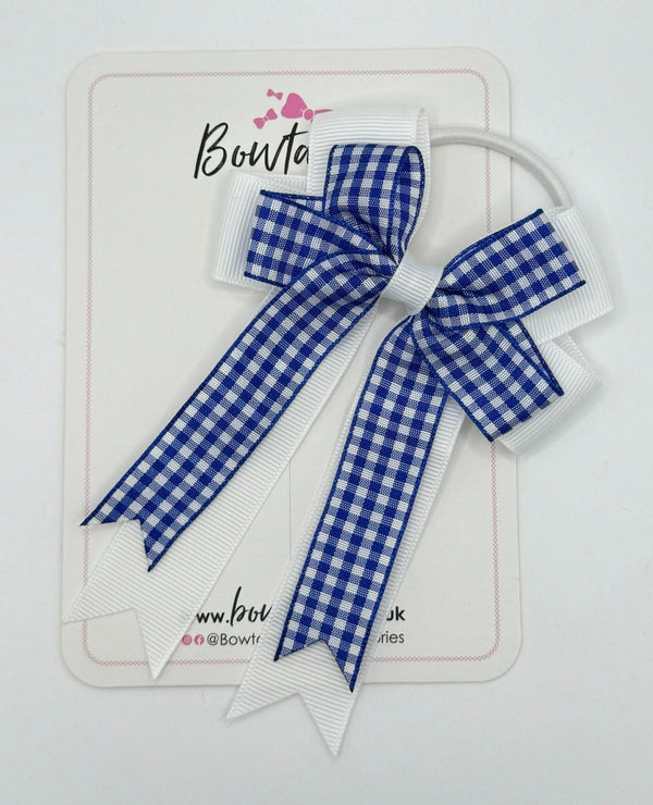 4 Inch Double Tail Bow Bobble - Royal Blue & White Gingham