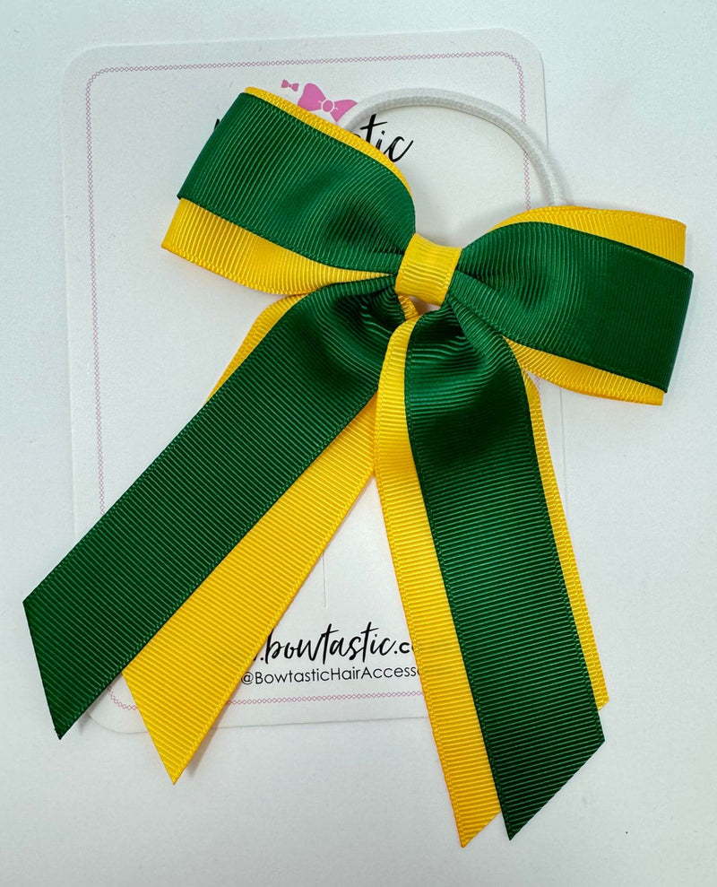 4.5 Inch Tail Bow Bobble - Forest Green & Yellow Gold