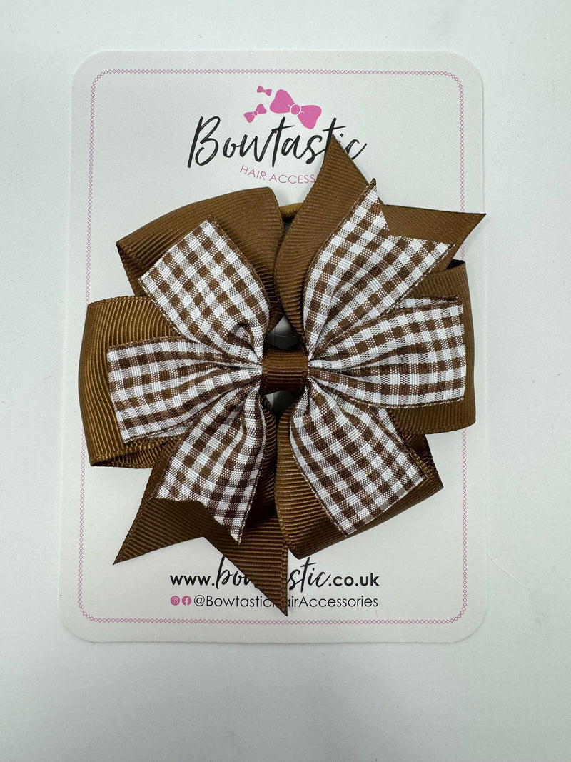 4 Inch Double Pinwheel Bobble - Brown & Brown Gingham