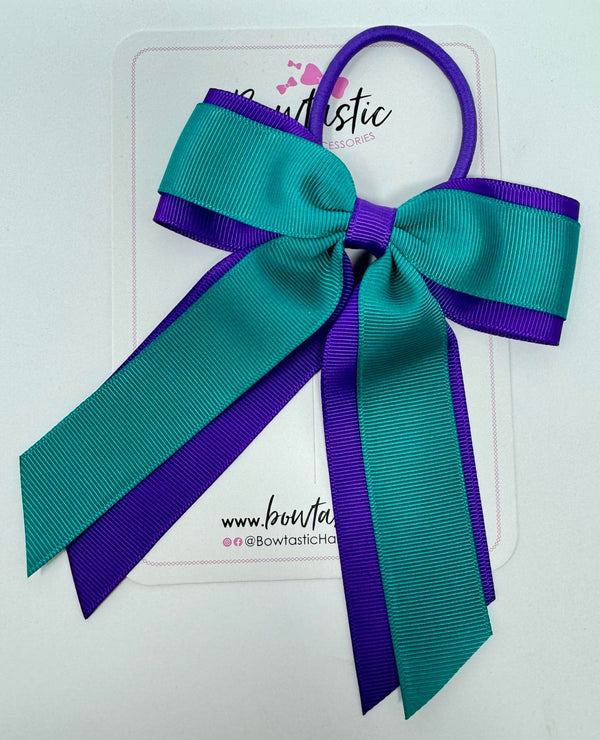 4.5 Inch Tail Bow Bobble - Jade Green & Purple