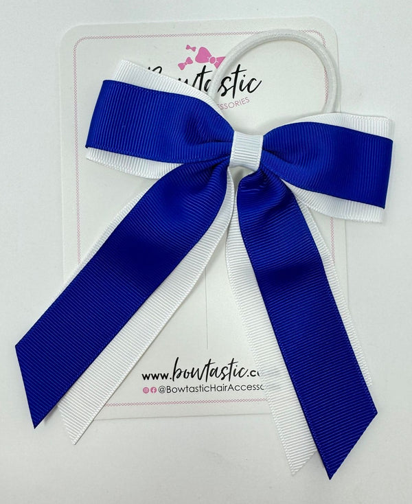 4.5 Inch Tail Bow Bobble - Cobalt & White