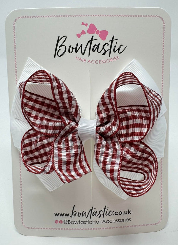 4 Inch Double Bow - Burgundy & White Gingham