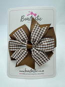 4 Inch Double Pinwheel Bow - Turftan & Brown Gingham
