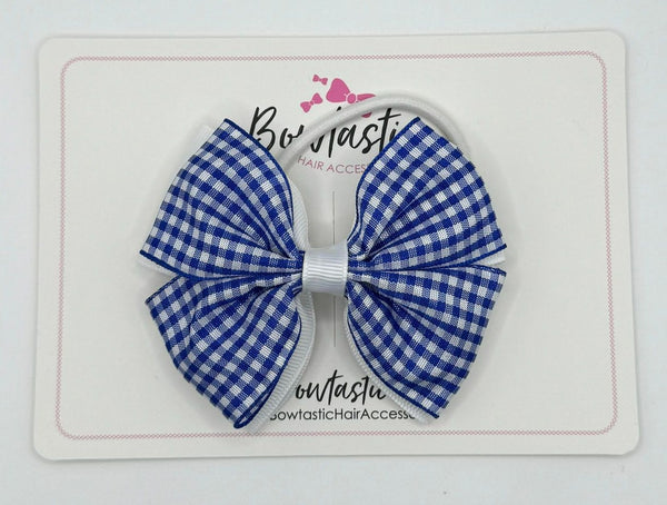 3.5 Inch 2 Layer Butterfly Bow Bobble - Royal Blue & White Gingham