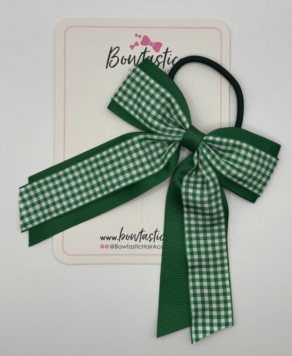 4.5 Inch Tail Bow Bobble - Forest Green & Green Gingham