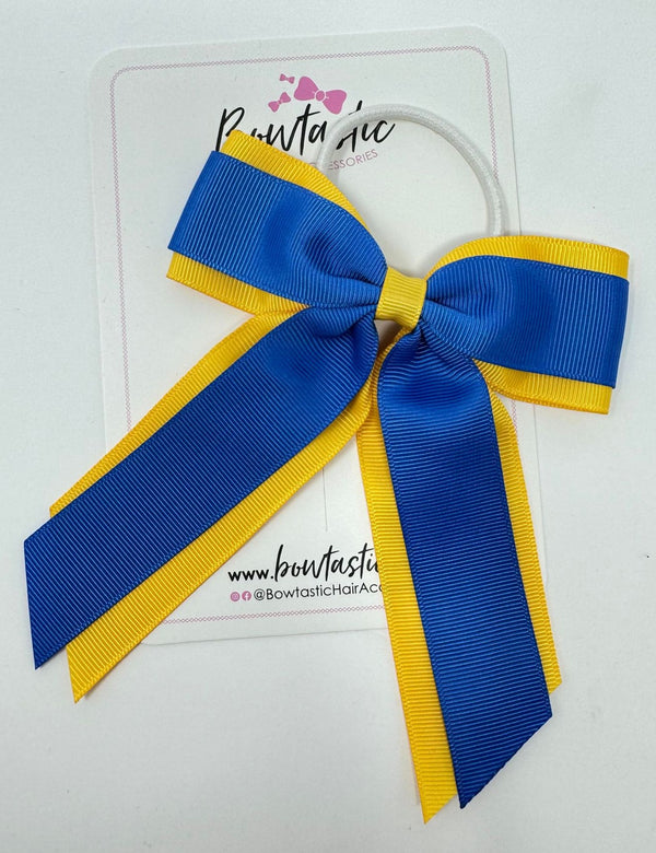 4.5 Inch Tail Bow Bobble - Royal Blue & Yellow Gold