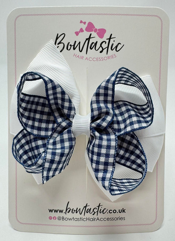 4 inch Double Bow - Navy & White Gingham