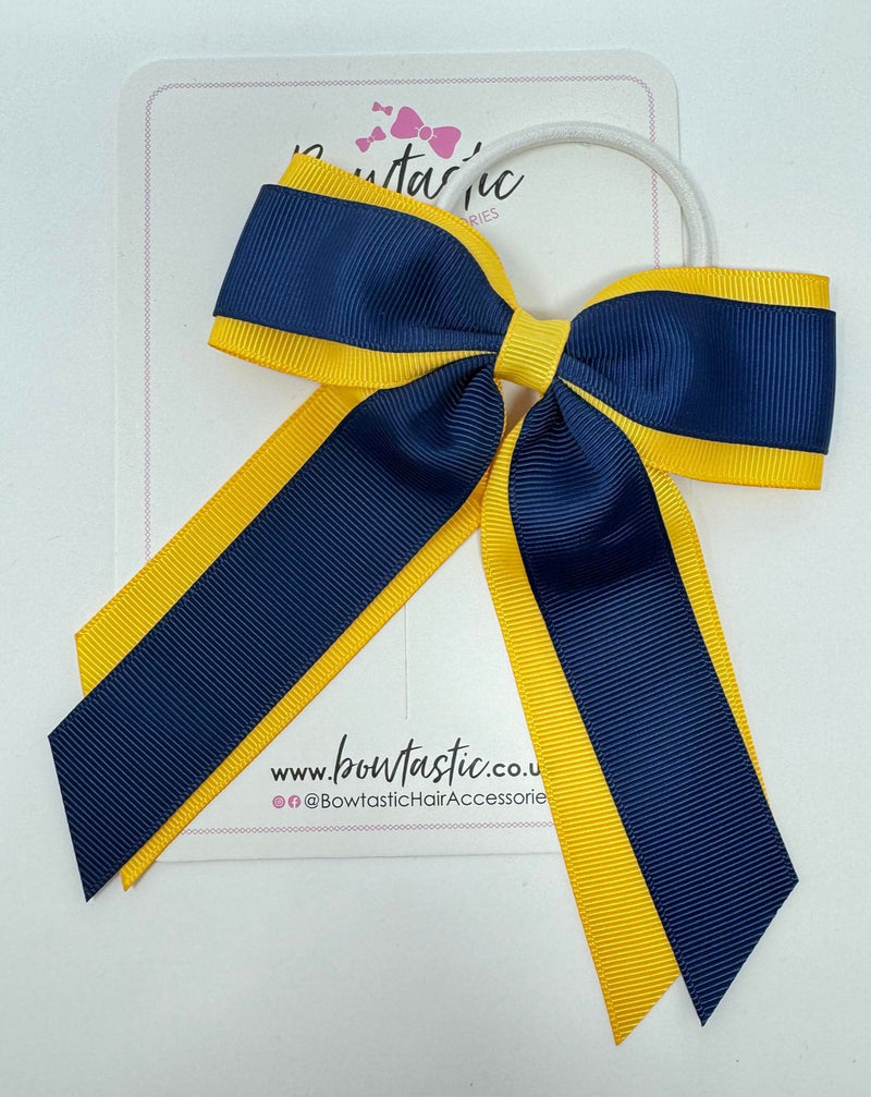 4.5 Inch Tail Bow Bobble - Navy & Yellow Gold