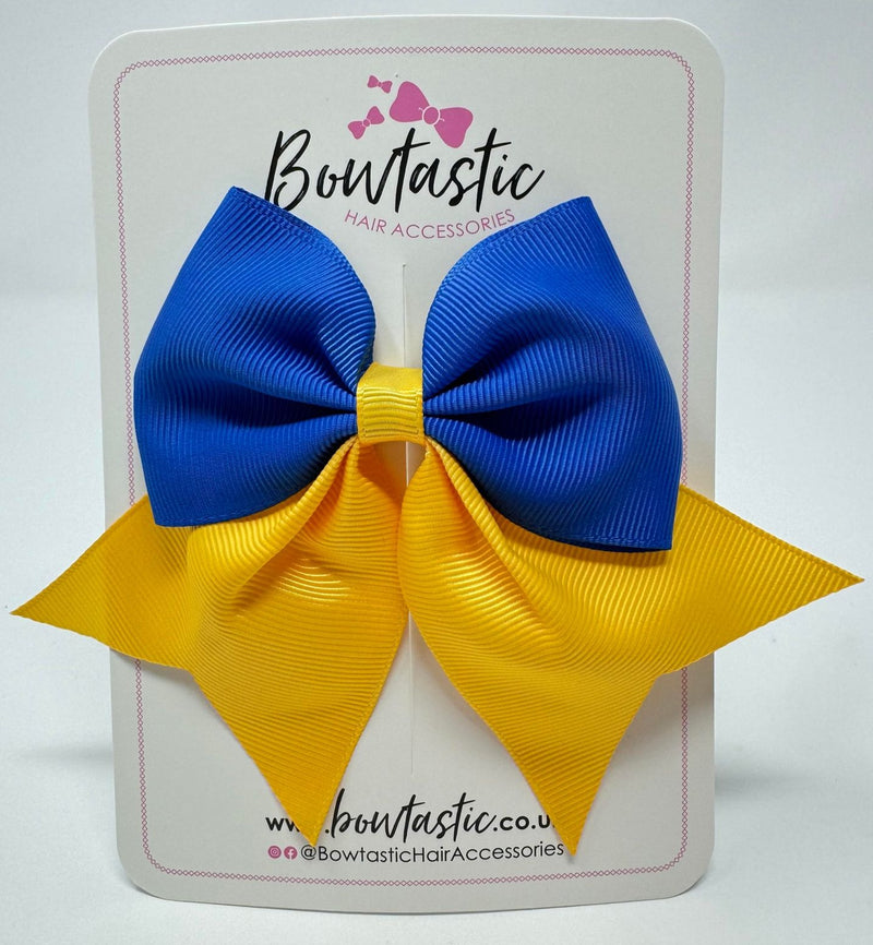 3.5 Inch Flat Tail Bow - Royal Blue & Yellow Gold