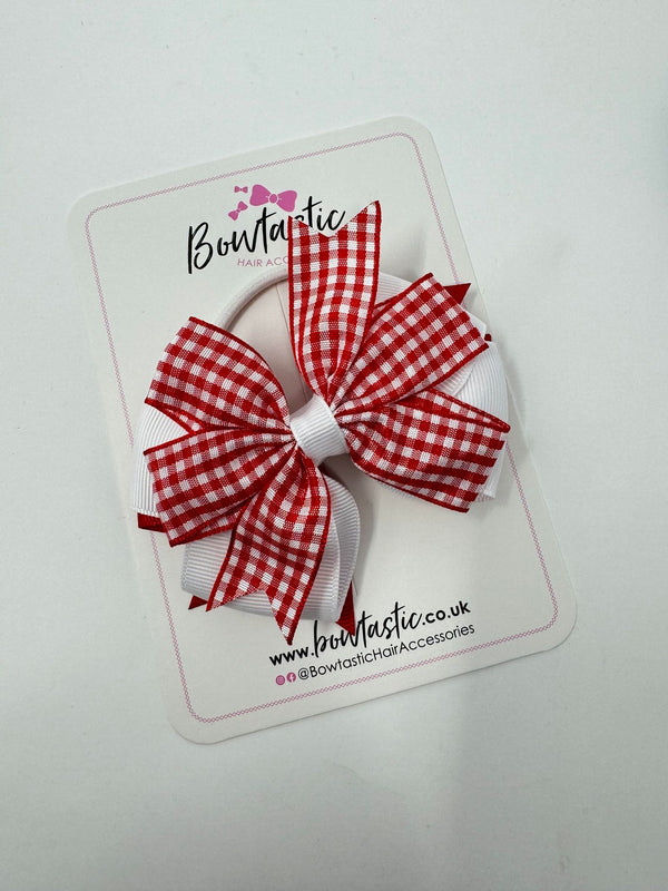 4 Inch 3 Layer Bow Bobble - Red & White Gingham