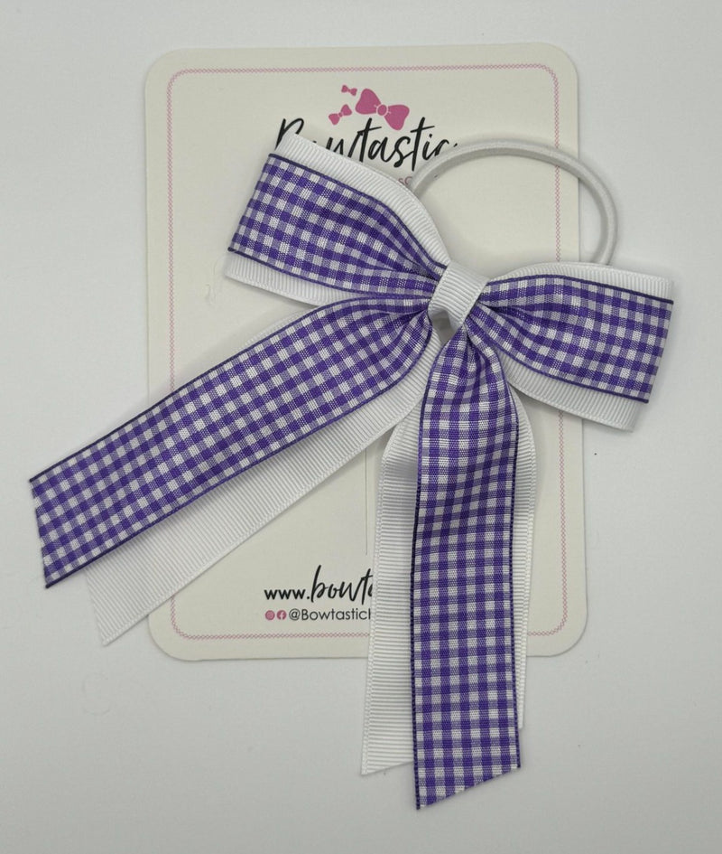 4.5 Inch Tail Bow Bobble - Purple & White Gingham