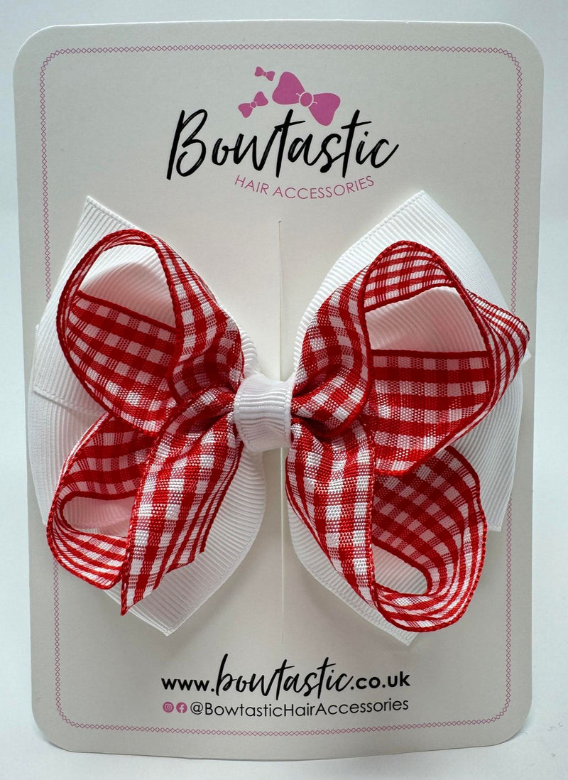 4 Inch Double Bow - Red & White Gingham