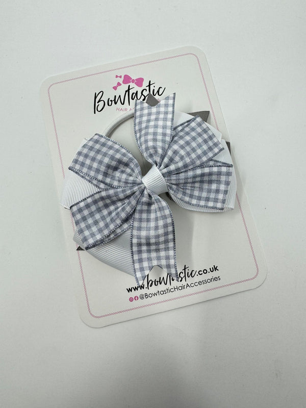 4 Inch 3 Layer Bow Bobble - Grey & White Gingham