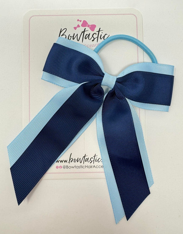 4.5 Inch Tail Bow Bobble - Navy & Blue Topaz